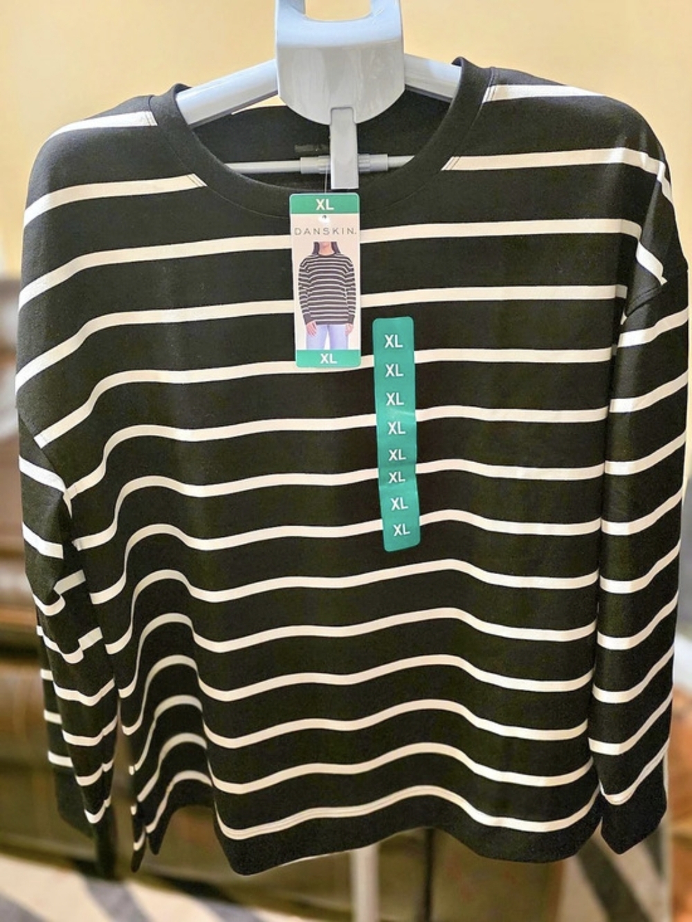 Danskin Luxe Striped Tunic Black & White XL